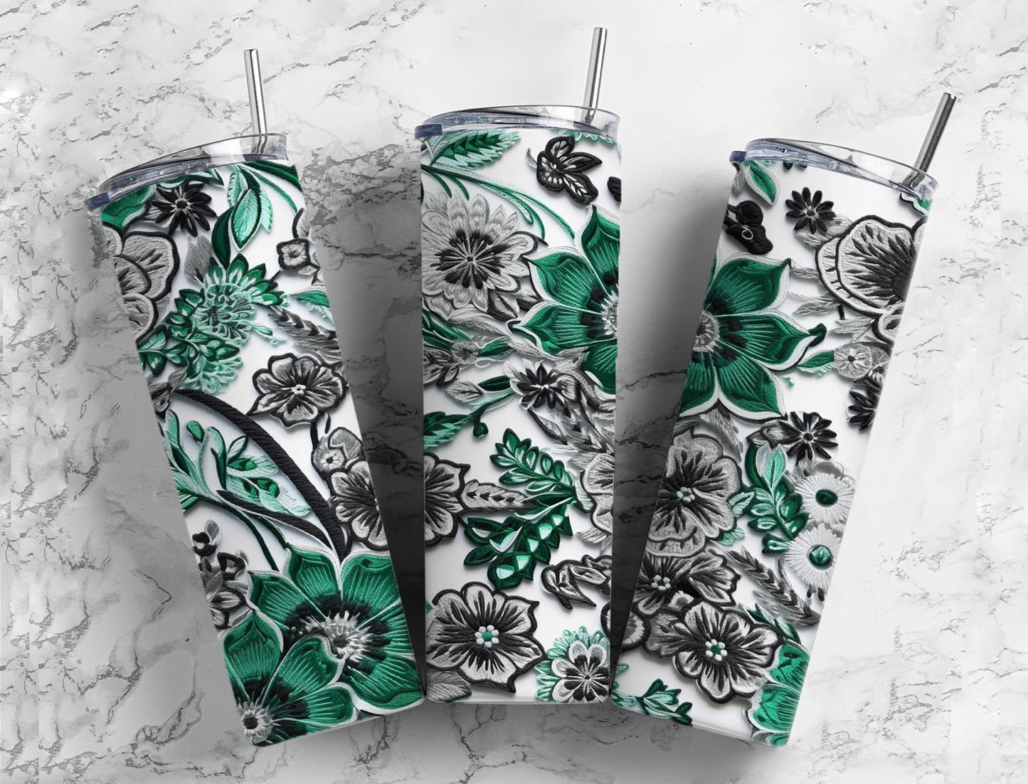Green embroidery Floral 20oz Tumbler