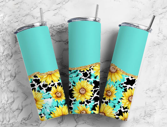 Sunflower Cow Turquoise 20oz Tumbler