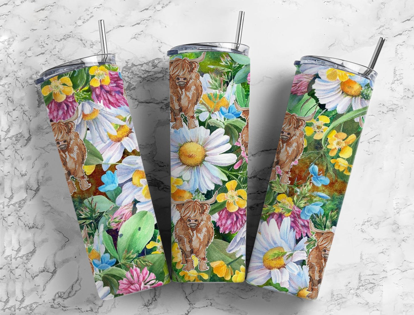 Highland Cow Botanical 20oz Tumbler