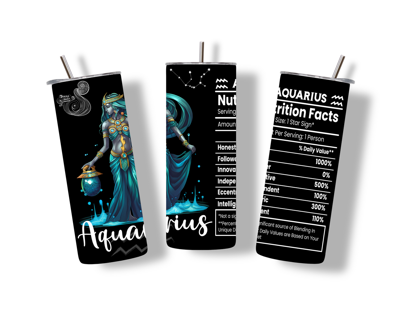 Aquarius Zodiac na may Nutrition Facts | Big Zodiac Energy 20oz Tumbler