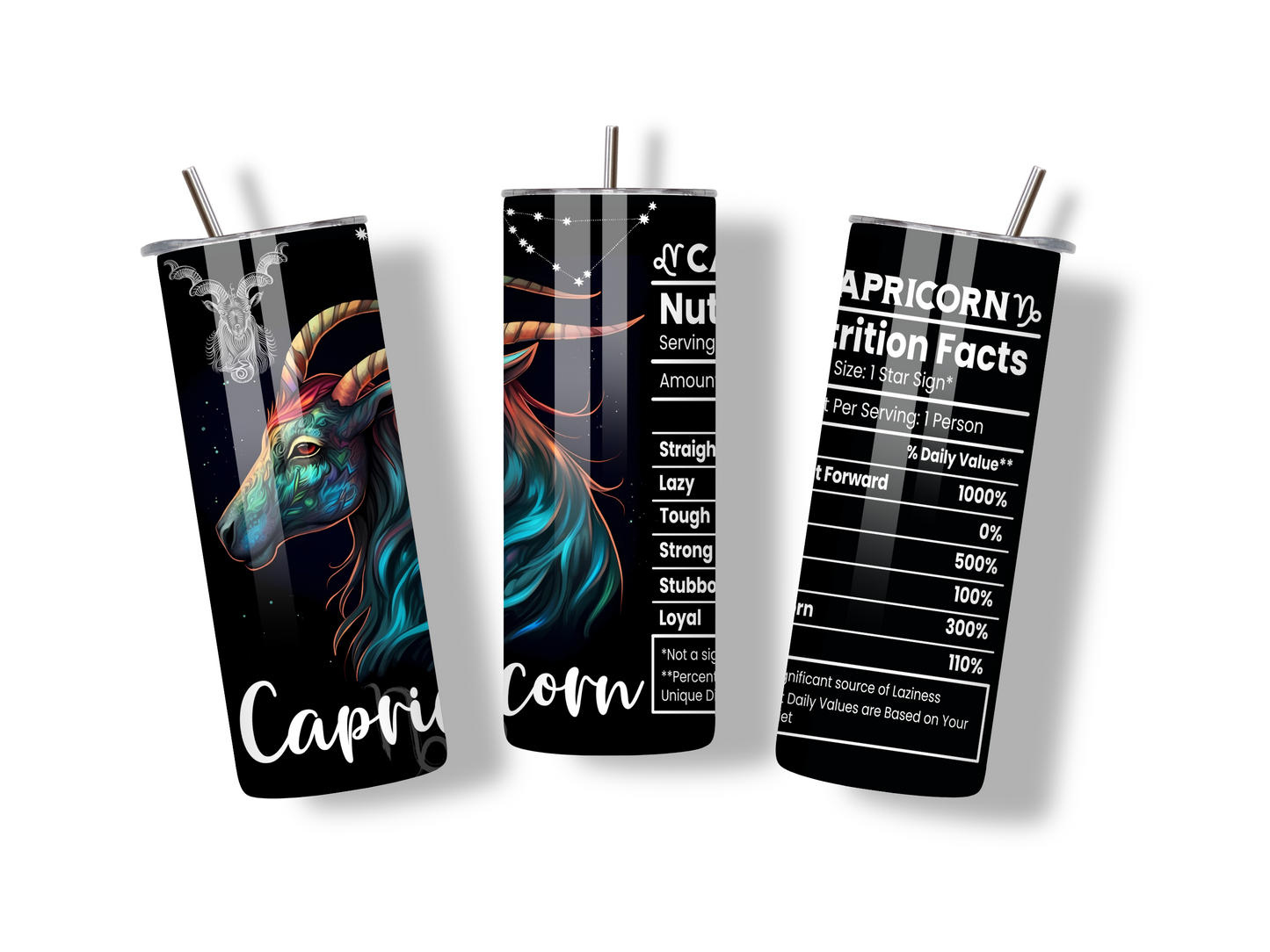 Capricorn Zodiac na may Nutrition Facts | Big Zodiac Energy 20oz Tumbler 