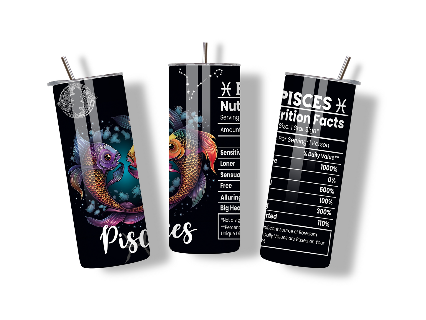 Pisces Zodiac na may Nutrition Facts | Big Zodiac Energy 20oz Tumbler 