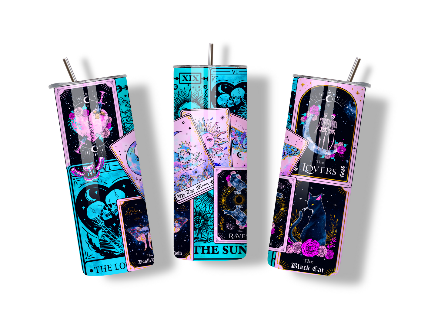 Turquoise and Pink Tarot Cards 20oz Tumbler | Tarot Card Tumbler | Witchy Vibes Celestials 20oz Tumbler