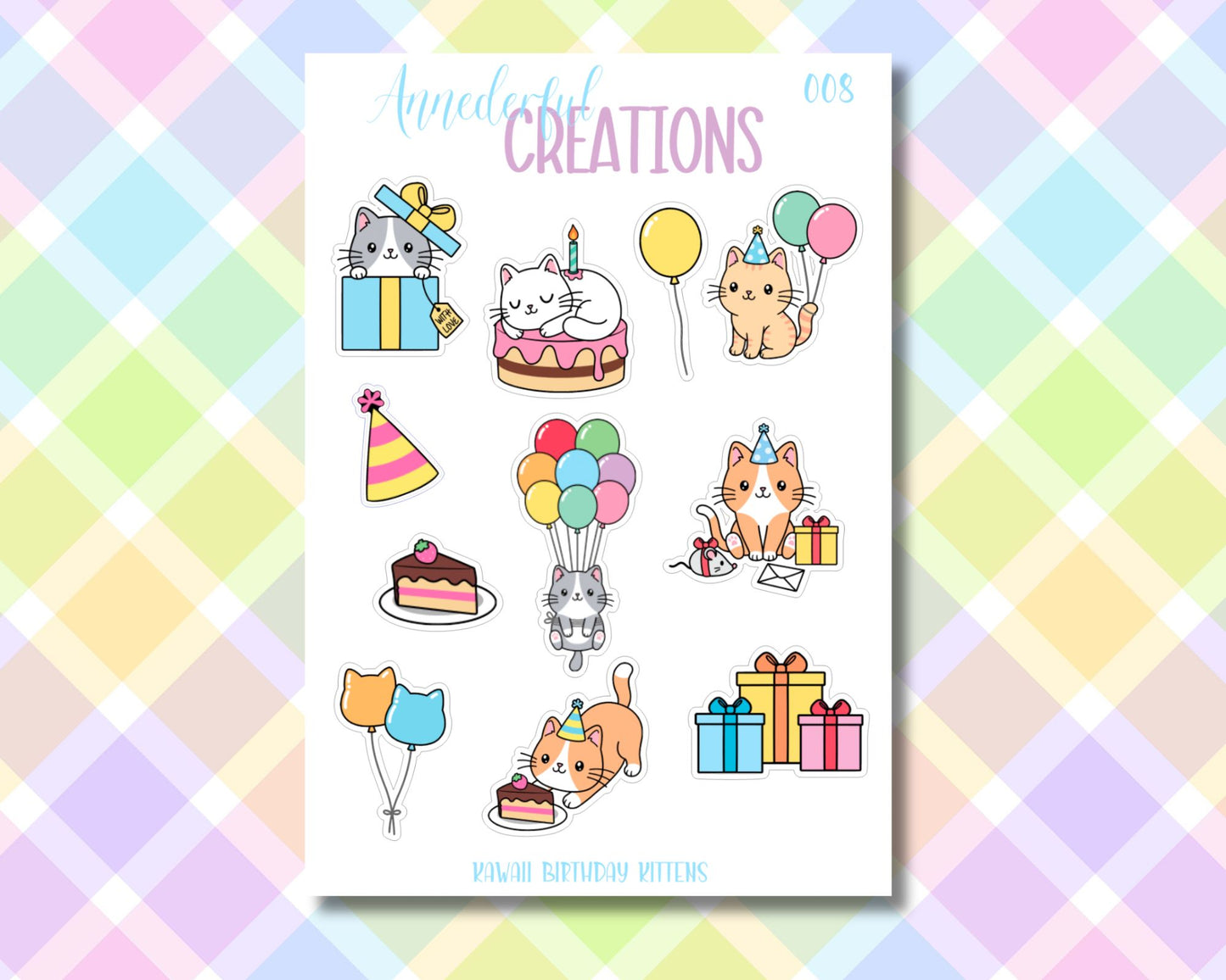 Mga Sticker ng Kawaii Birthday Kittens | 008