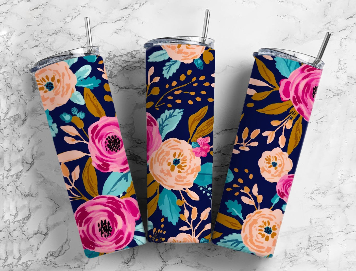 Navy Floral 20oz Tumbler