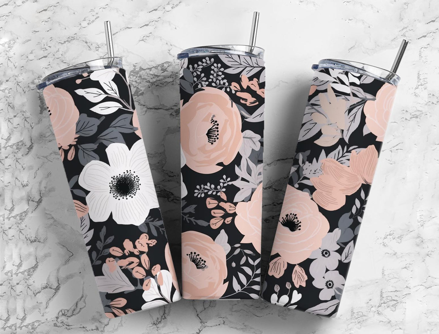 Pink and White Floral 20oz Tumbler