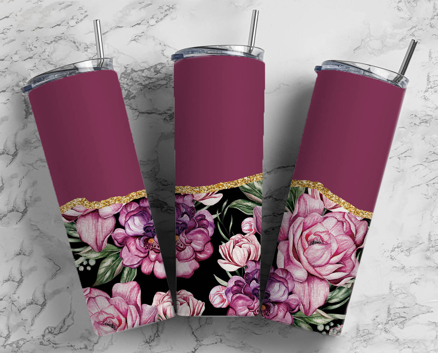 Burgundy Pink Flower 20oz Tumbler 