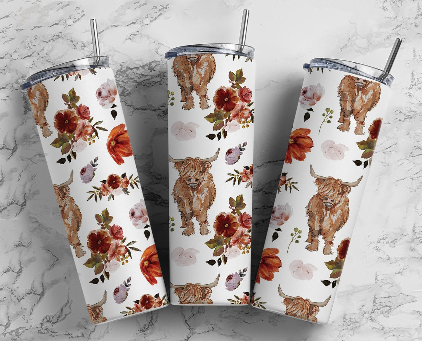 Highland Cow Floral 20oz Tumbler