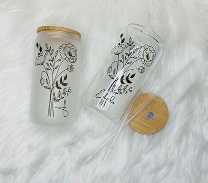 Birth Flower Glass Cup | Birth Zodiac Glass Can