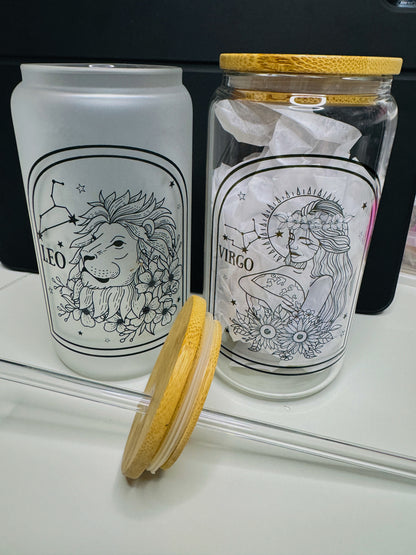 Zodiac Glass Cup | Iced Coffee Cup with Lid | Horoscope Glass Can